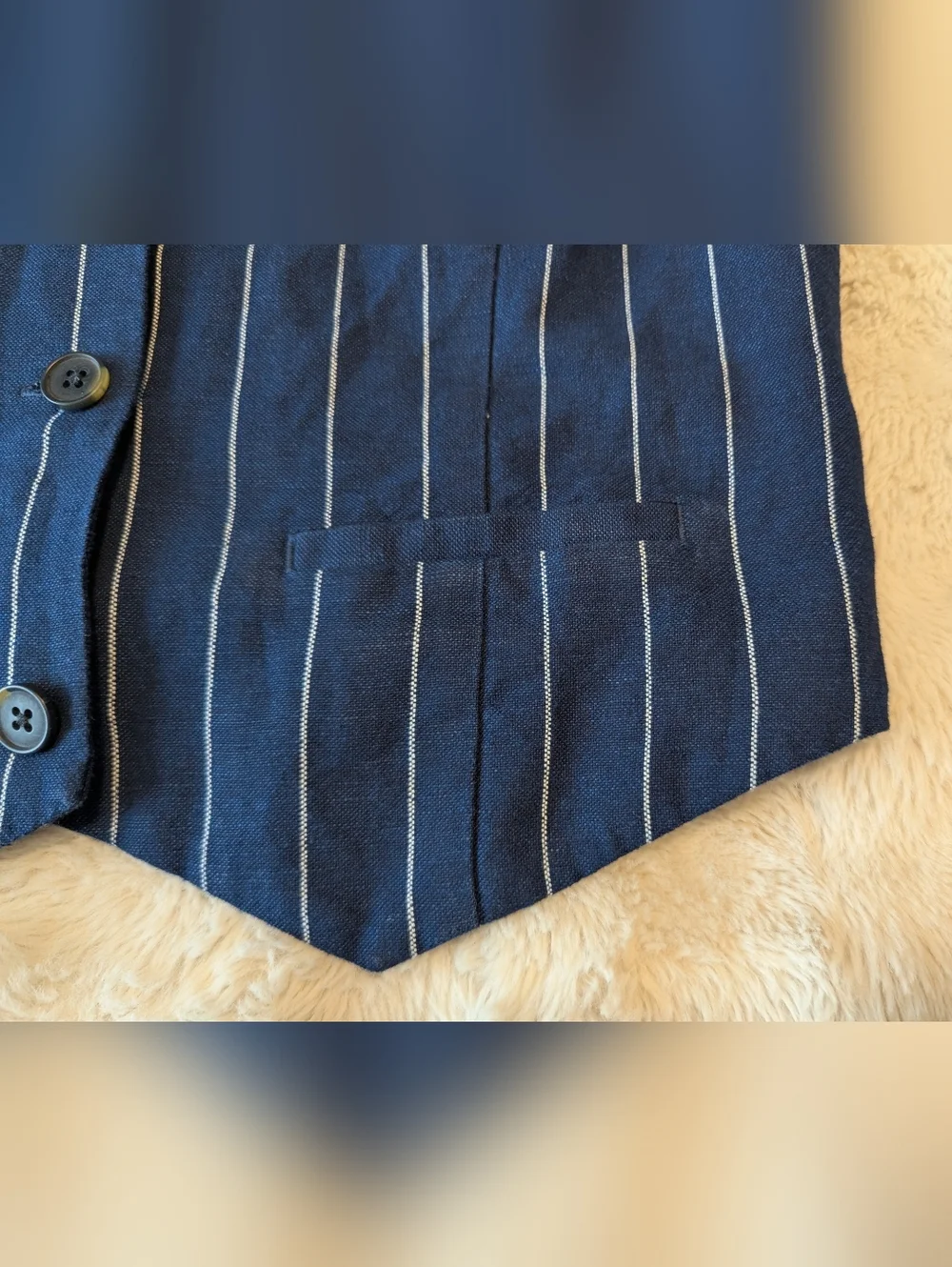 Gap Navy Pinstripe Linen Button Front Vest - Picture 4 of 7